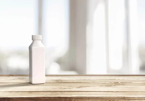 3d render of a blank white plastic powder case mockup on wooden table with space Stock Illustration