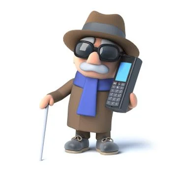 3d render of a blind man chatting on a mobile phone Stock Illustration