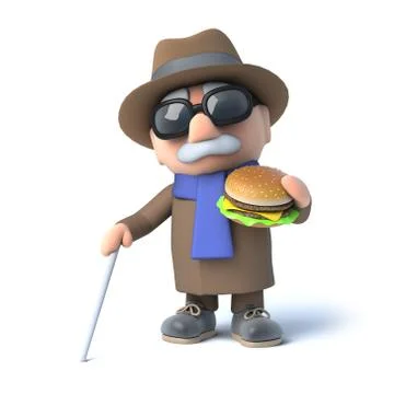 3d render of a blind man eating a beefburger Stockillustratie