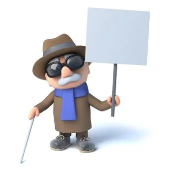 3d render of a blind man holding a blank placard Stock Illustration