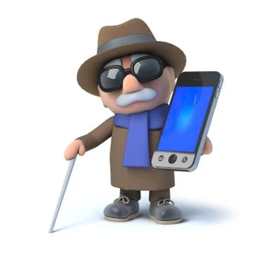 3d render of a blind man holding a smartphone Stockillustratie