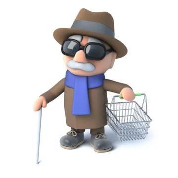 3d render of a blind man holding an empty shopping basket Stockillustratie