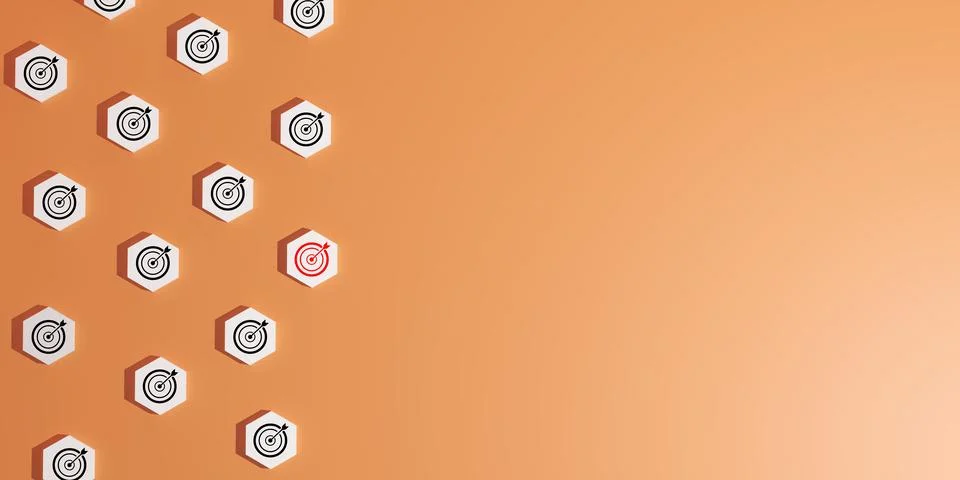 3D render of blocks with black and white target icons, featuring one distin.. Stock Photos