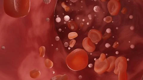 3D render of blood cells flowing in a blood vessel. Bloodstream. Medical concept Stock Illustration