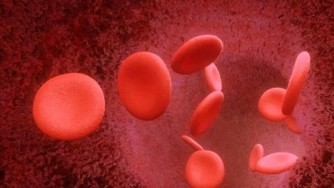 3d render Blood cells flying through arteries or viens Stock Illustration