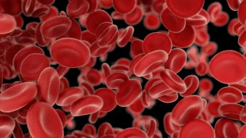 3d render Blood cells flying through arteries on black background Stock Illustration