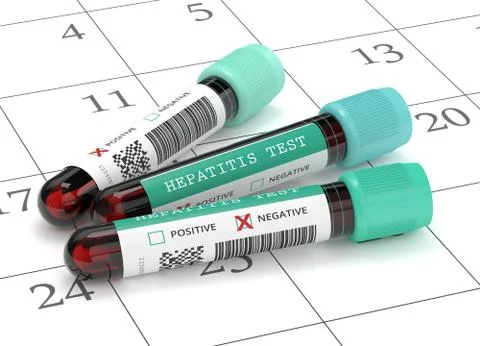 3d render of  blood samples with hepatitis test Illustrazione stock