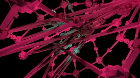 3d render bloom animation of symmetrical multicolor compound poly with struts Stock Footage 302988162