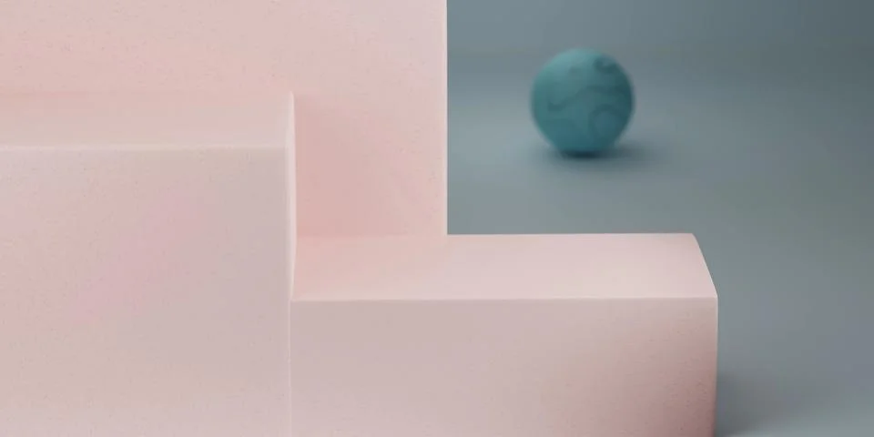 3d render blue and pink podium with blue background. Minimal style for brandi Stock Illustration