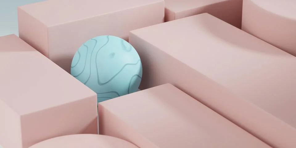 3d render blue and pink podium with blue background. Minimal style for brandi Stock Illustration