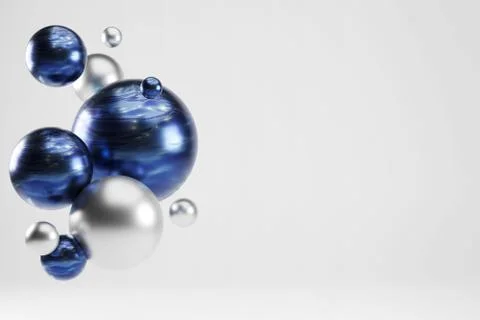 3d render of blue and silver baubles on white studio background. christmas Stock Illustration