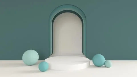 3D render for Blue arch background and white stand mockup for premium product Stock Illustration