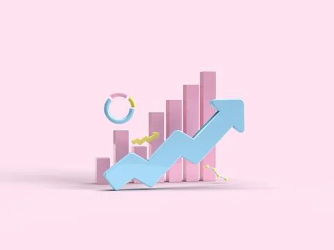 3d render. The blue arrow moves up. Income growth and successful business. P Stock Illustration
