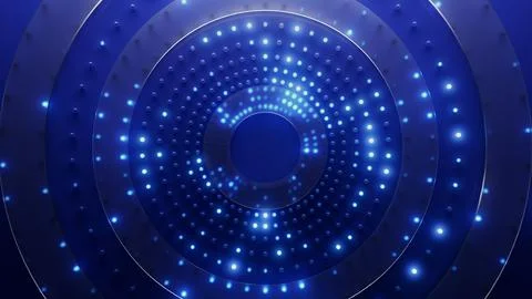 3d render Blue background with circular led glowing dots Stock Illustration