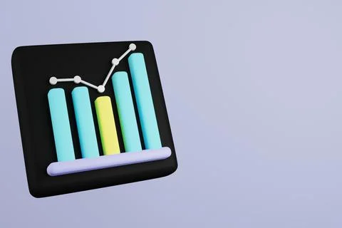 3d render blue bar graph with top line on black background Illustrazione stock
