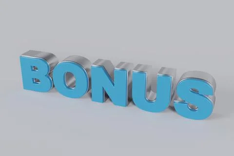 3D Render blue bonus word with metal silver border on white background with c Stock Illustration