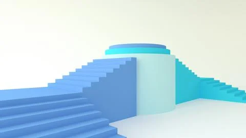 3D Render blue circle podium and stair for premium object Stock Illustration