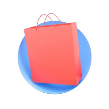3d render blue circle Red Shopping Bag On White With Clipping Path.3D Render Stock Illustration