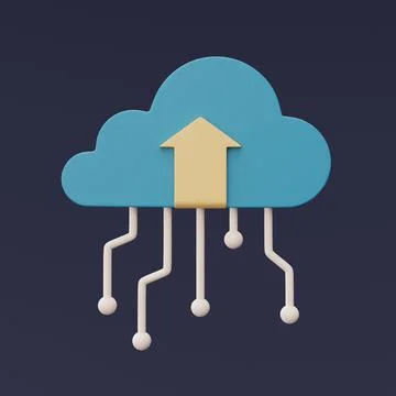 3d render of blue cloud symbol with arrow line isolated on dark background,Cl Stock Illustration