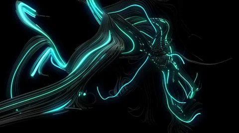 3d render. Blue curl noise flash. Concept of neural network, artificial Illustrazione stock