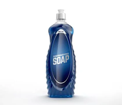 3D Render of Blue Dish Soap Bottle on White Background Stock Illustration
