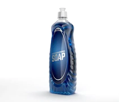 3D Render of Blue Dish Soap Bottle on White Background Stock Illustration