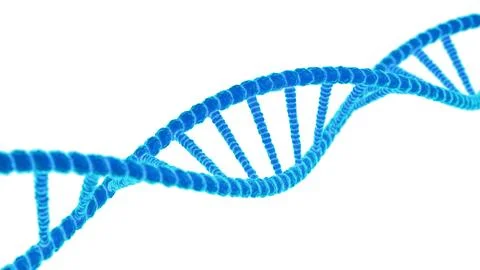 3D render of a blue DNA double helix molecule isolated on a white backgroun. Illustrazione stock