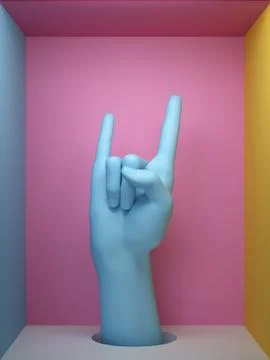 3d render, blue female hand rock gesture, mannequin body part isolated イラスト素材