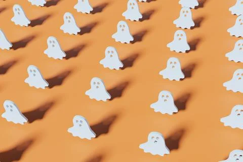 3d render blue ghost silhouettes on an orange background. Modern creative 3d Stock Photos