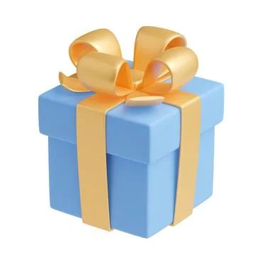 3D render blue gift box with gold ribbon, package Stock Illustration