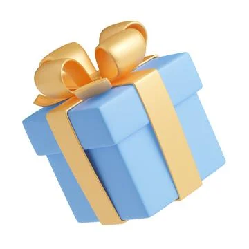 3D render blue gift box with gold ribbon, package Stock Illustration