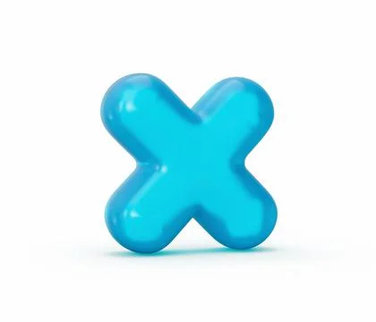 3D render of a blue jelly alphabet X sign on a white background Stock Illustration