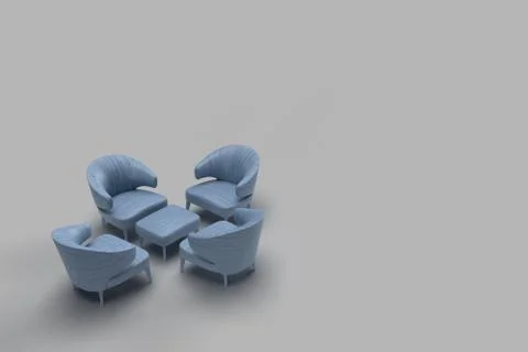 3d render of blue leather coated single sofa facing each other with center table Stock Illustration