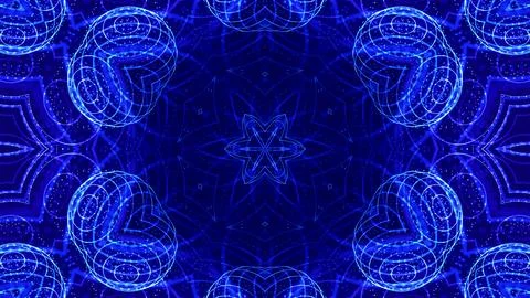 3d render. Blue motion design bg with symmetrical star pattern. Abstract sci-fi Stock Illustration