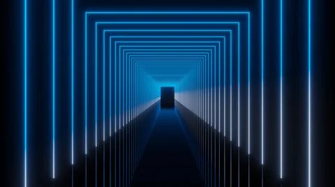 3D Render, Blue Neon Stripes Abstract Background Motion Animation Stock-Illustration