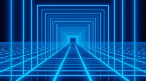3D Render, Blue Neon Stripes Abstract Background Motion Animation Stock-Illustration