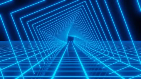 3D Render, Blue Neon Stripes Abstract Background Motion Animation Stock-Illustration