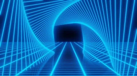 3D Render, Blue Neon Stripes Abstract Background Motion Animation Stock-Illustration