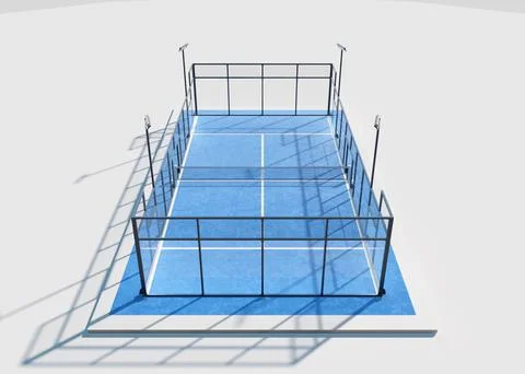 3D Render of Blue Pickleball or Padel Court on White Stock Illustration