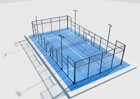 3D Render of Blue Pickleball or Padel Court on White Stock Illustration