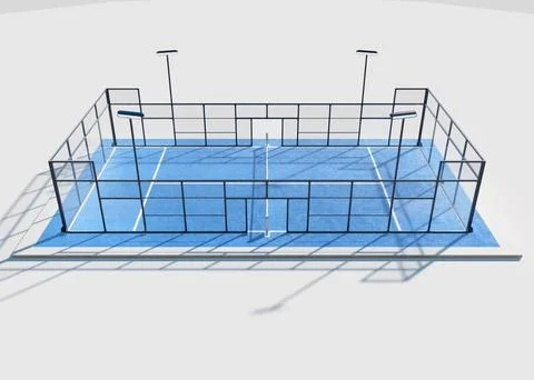 3D Render of Blue Pickleball or Padel Court on White Stock Illustration
