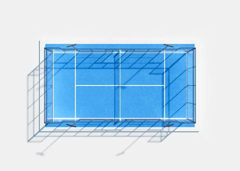 3D Render of Blue Pickleball or Padel Court on White Stock Illustration