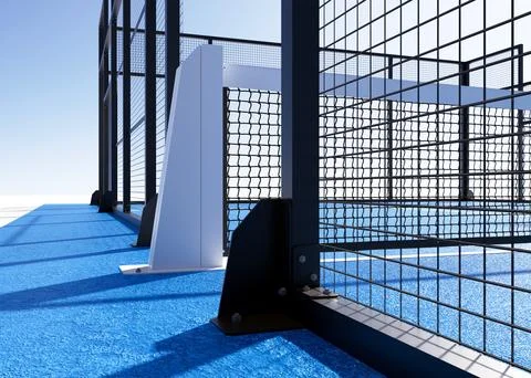 3D Render of Blue Pickleball or Padel Court on White Stock Illustration