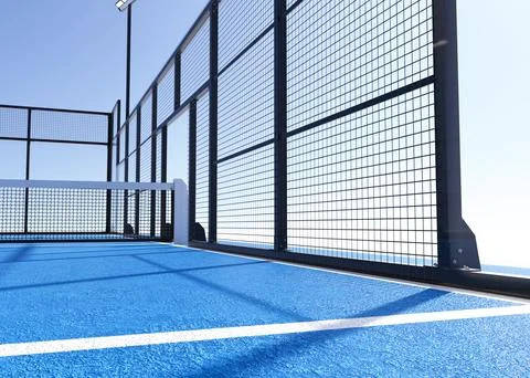 3D Render of Blue Pickleball or Padel Court on White Stock Illustration