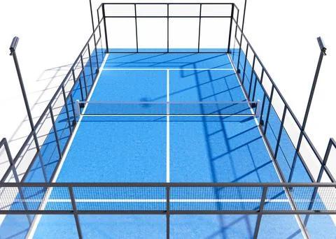 3D Render of Blue Pickleball or Padel Court on White Stock Illustration