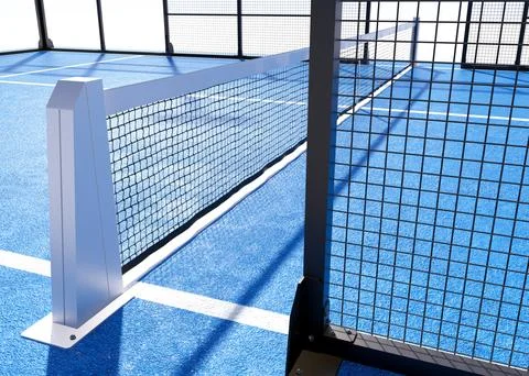 3D Render of Blue Pickleball or Padel Court on White Stock Illustration