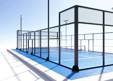 3D Render of Blue Pickleball or Padel Court on White Stock Illustration