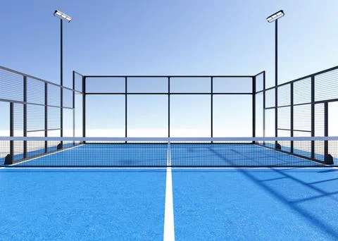 3D Render of Blue Pickleball or Padel Court on White Stock Illustration