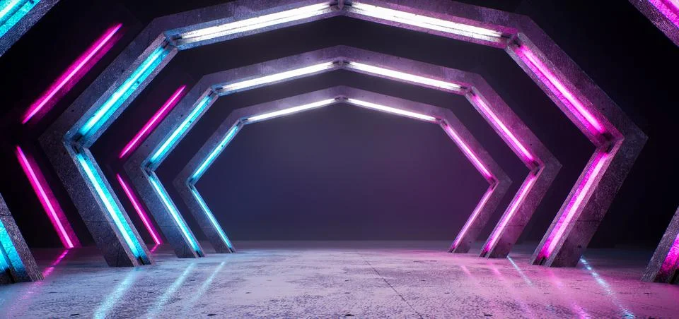 3d render, blue pink violet neon abstract background, ultraviolet light, nigh Stock Illustration