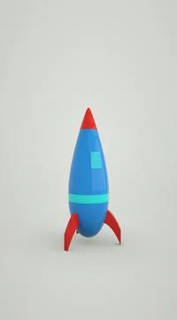 3D render blue rocket on a white background. Isolated cartoon space shuttle Stock Illustration
